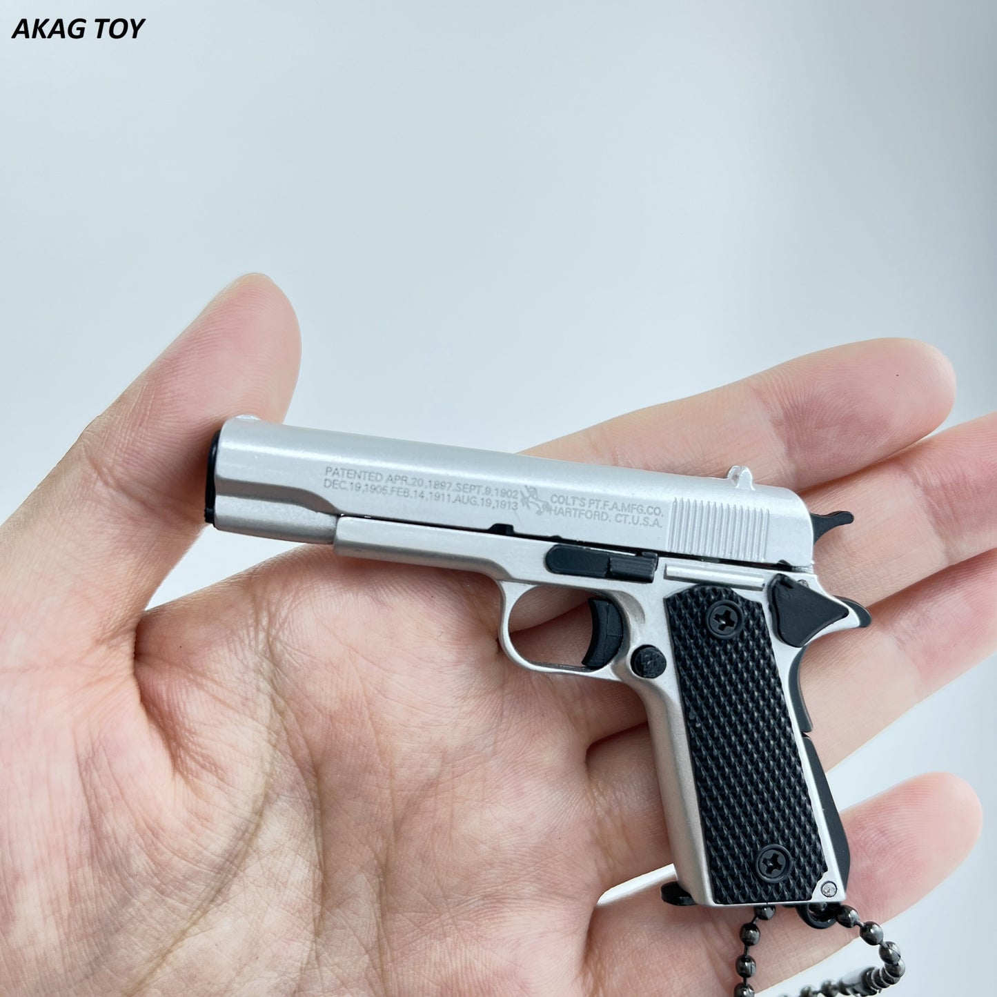 Bright Silver Mini 1911 Pistol Keychain