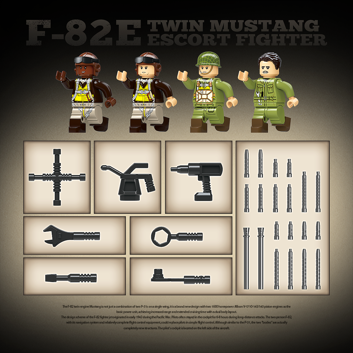 WWII US Army F-82E Mustang Escort Fighter Building Block Toy