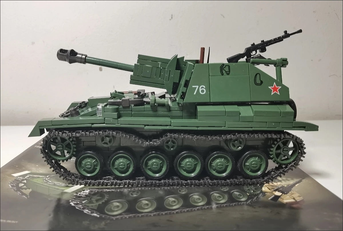 WWII Soviet SU-76M Tank Destroyer Assembly Building Blocks Model
