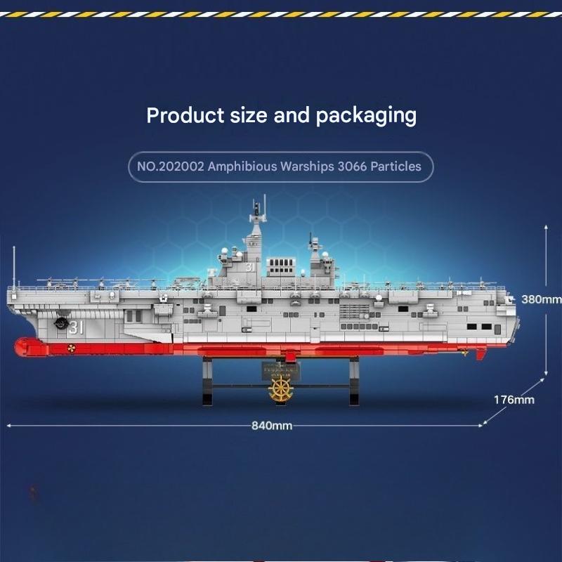 Type 075 Amphibious Assault Ship Aircraft Carrier Building Block Toy Model
