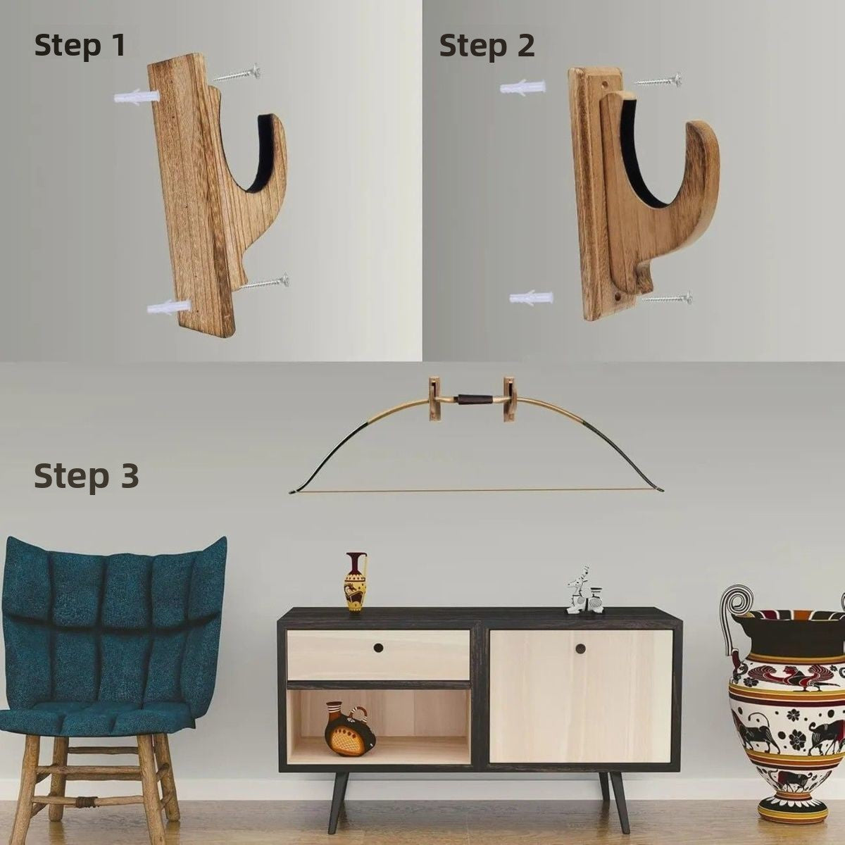 Solid Wood Wall-Mounted Toy Gun Display Rack (Set of 2)