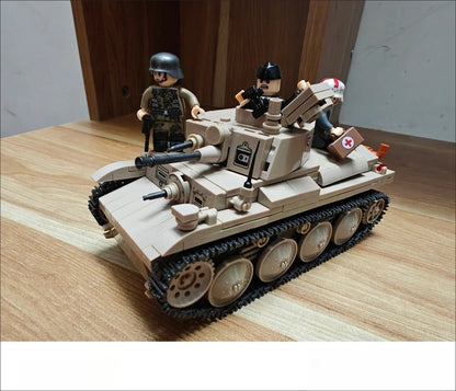 WWII 38(T)F Type Light Tank Military Building Block Model