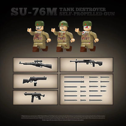 WWII Soviet SU-76M Tank Destroyer Assembly Building Blocks Model