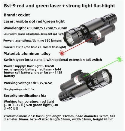 Bast-9 High-Intensity Adjustable Tactical Flashlight And Laser Sight
